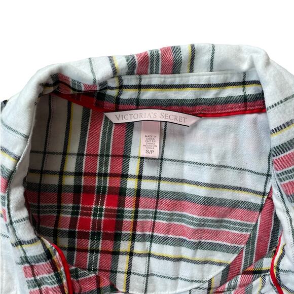 EUC Victoria's Secret Long Sleeve Plaid Pajama Set Mint Red Size Small - Picture 5 of 8